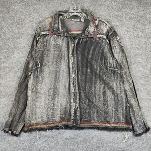 Chico's Design Jacket Womens 3 Gray Tribal Embroidered Fringe Denim Boho